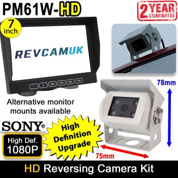 High Definition White Bracket Reversing / Rear View Camera Kit with 7" Monitor Sony 1080P AHD image sensor | PM61W-HD