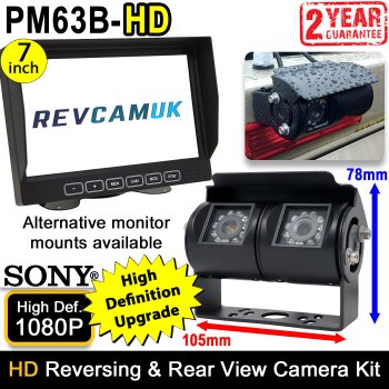 High Definition Twin Lens Sony AHD Black Bracket Reversing + Rear View Camera Kit with 7" Monitor | PM63B-HD