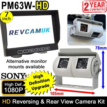 High Definition Twin Lens Sony AHD White Motorhome Bracket Reversing + Rear View Camera Kit with 7" Monitor | PM63W-HD