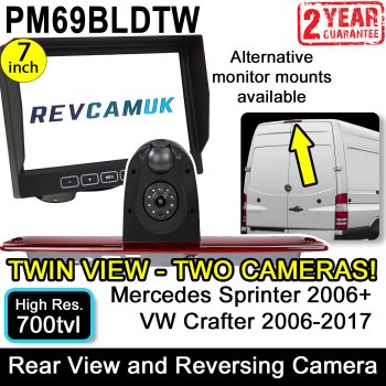 PM69BLDTW: Twin Lens Brake Light Reversing Camera Kit with 7" Hi-Res Dash Monitor for Mercedes Sprinter 2006-Present VW Crafter 2006-2017