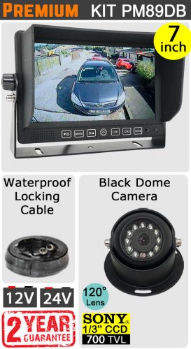 PM89DB - Kit with 7" heavy-duty dash monitor + cable + Sony CCD black dome reversing camera