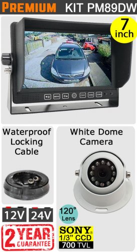 PM89DW - Kit with 7" heavy-duty dash monitor + cable + Sony CCD white dome reversing camera