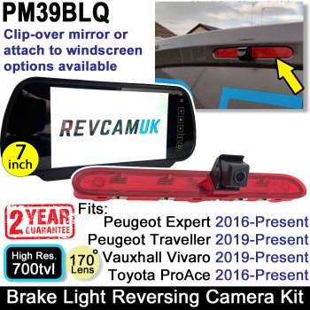 Peugeot Expert, Peugeot Traveller, Vauxhall Vivaro C and Toyota Proace Brake Light Reversing Camera Kit to fit Mirror  | PM39BLQ