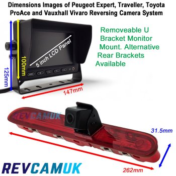 Peugeot Expert, Peugeot Traveller, Vauxhall Vivaro C and Toyota Proace Brake Light Reverse Camera Kit with 5" Monitor  | PM59BLQ