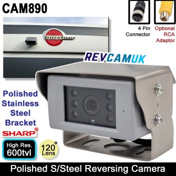 Polished Stainless Steel Bracket Reversing Camera | Sharp 1/3" 600TVL CCD | CAM890