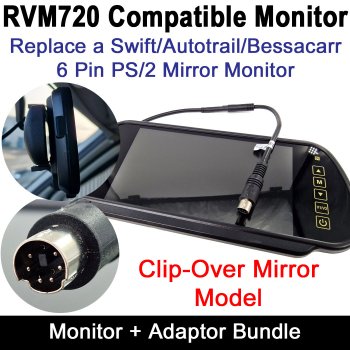 RVM720 Compatible Bundle - 7" Mirror Monitor with Adaptor I - Replacement screen compatible with some Swift / Autotrail / Bessacarr motorhomes