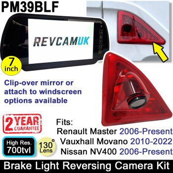 Reverse Camera Kit to fit Vauxhall Movano, Renault Master, and Nissan NV400 with 7" mirror monitor display | PM39BLF