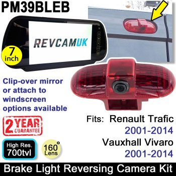 Renault Trafic/Vauxhall Vivaro (2001-2014) Reversing Camera Kit for Brake Light with Mirror Monitor | PM39BLEB