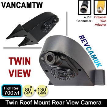 Roof Mount "Shark-fin" "Overhang" Twin Lens Rear View + Reversing Camera | VANCAMTW