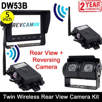 Black Bracket Sony CCD Digital Wireless Dual Lens Rear view Camera Kit with 5" Monitor | DW53B