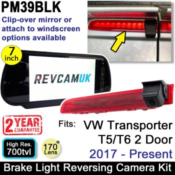 VW Volkswagen Transporter T5/T6 2 Door Reversing Camera Kit for Brake Light with Mirror Monitor Display | PM39BLK