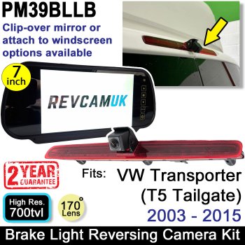 VW Volkswagen Transporter T5 Tailgate Reversing Camera Kit for Brake Light with Mirror Monitor Display | PM39BLLB