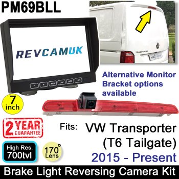 VW Volkswagen Transporter T6 Tailgate Reversing Camera Kit for Brake Light with 7" Dash Monitor Display | PM69BLL