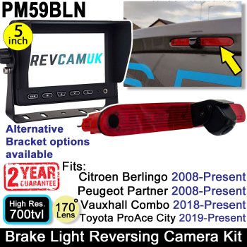 5" Monitor and Brake Light Reversing Camera Kit to fit Citroen Berlingo, Peugeot Partner, Vauxhall Combo and Toyota Proace City vans | PM59BLN