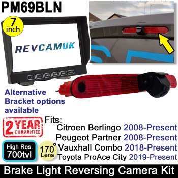 7" Monitor and Brake Light Reversing Camera Kit to fit Citroen Berlingo, Peugeot Partner, Vauxhall Combo and Toyota Proace City vans | PM69BLN