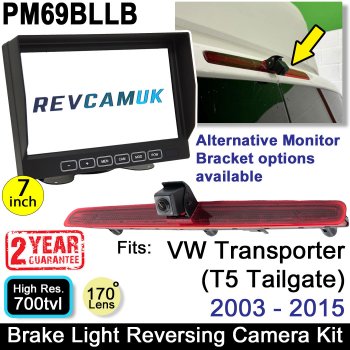 VW Volkswagen Transporter T5 Tailgate Reversing Camera Kit for Brake Light with 7" Dash Monitor Display | PM69BLLB