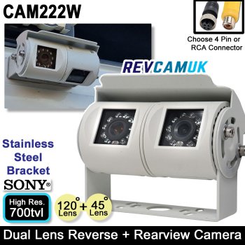 White Dual Lens Rear View + Reversing Camera | Sony CCD 700TVL 1/3" sensor | CAM222W