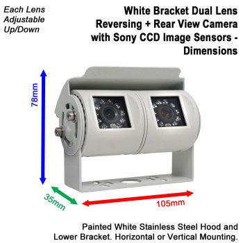 White Twin Sony CCD Bracket Reversing & Rear View Camera Kit with 5" Display | PM53W-SD