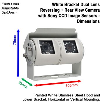 White Dual Lens Rear View + Reversing Camera - Sony CCD 700TVL 1/3" sensor | CAM222W