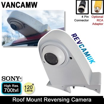 White Overhang Roof Mount Reverse Camera for Vans - 1/3" Sony CCD 700TVL sensor | VANCAMW