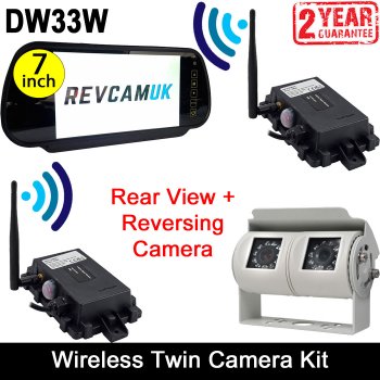 White Bracket Sony CCD Digital Wireless Twin Lens Rearview Camera System with Mirror Monitor | DW33W