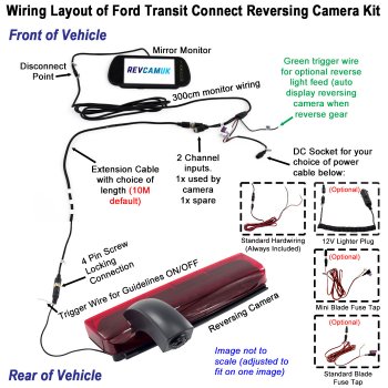 Ford Transit Connect 2013+ Brake Light Reverse Camera Kit with 7" Mirror Monitor | PM39BLS