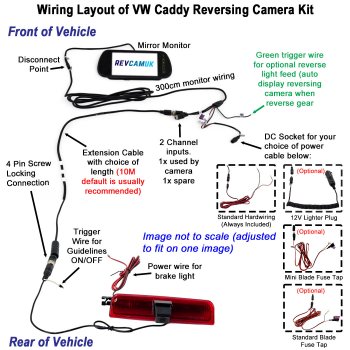 VW Volkswagen Caddy Reversing Camera Kit for Brake Light with Mirror Monitor Display | PM39BLP