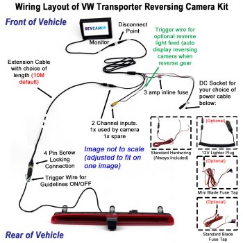 VW Volkswagen Transporter T5 Tailgate Reversing Camera Kit for Brake Light with 7" Dash Monitor Display | PM69BLLB