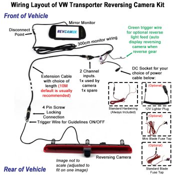 VW Volkswagen Transporter T5 Tailgate Reversing Camera Kit for Brake Light with Mirror Monitor Display | PM39BLLB