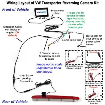 VW Volkswagen Transporter T6 Tailgate Reversing Camera Kit for Brake Light with 7" Dash Monitor Display | PM69BLL