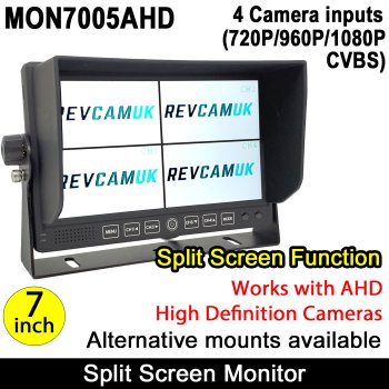 7" Split Screen / Quad Monitor suitable for 720P / 1080P AHD Signal reversing / blind spot side cameras - MON7005AHD