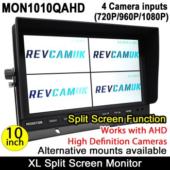 10" Split Screen / Quad Monitor suitable for 720P / 1080P AHD Signal reversing / blind spot side cameras - MON1010QAHD